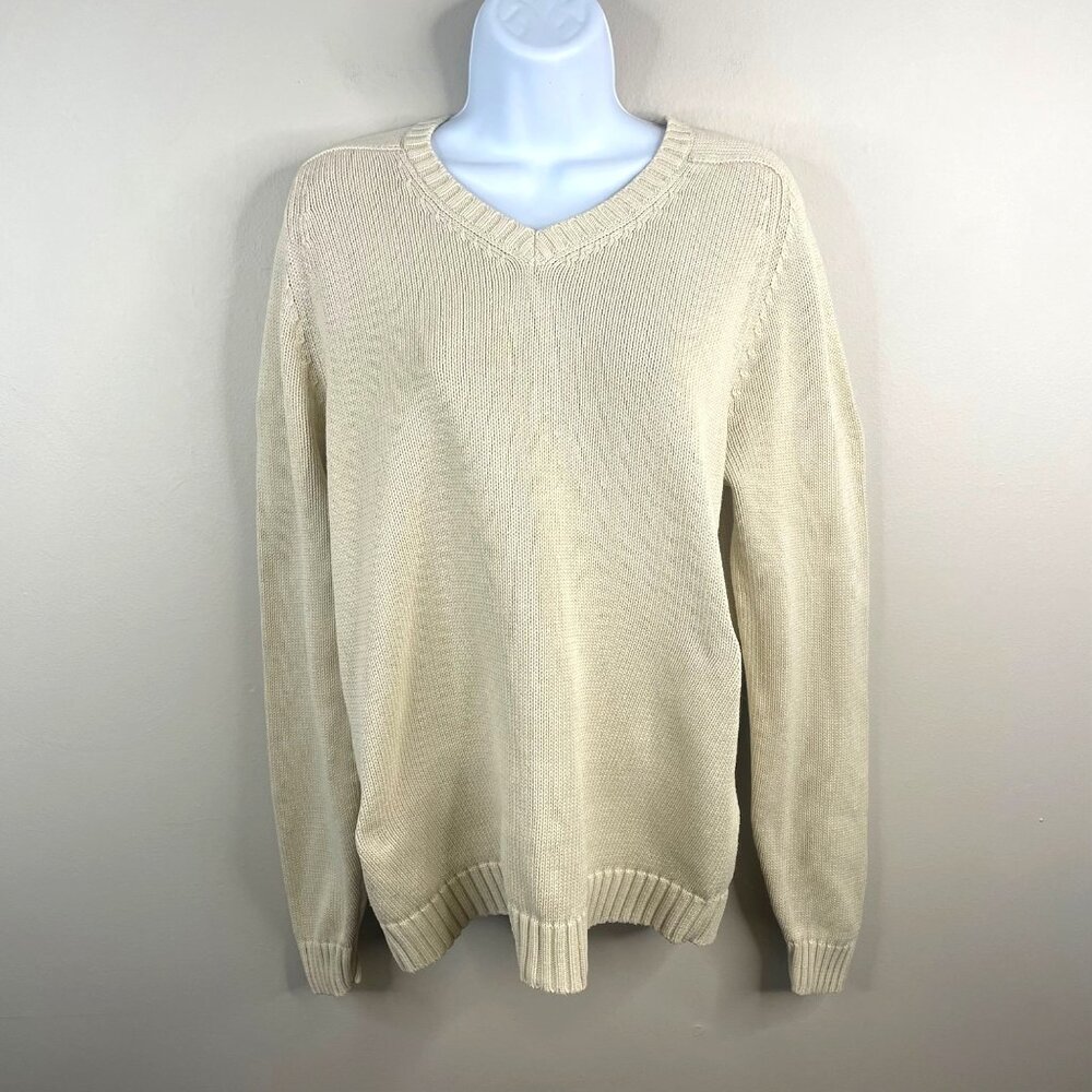 Vintage Lands End Women Preppy Old Money V Neck Sweater Medium Neutral Hong Kong